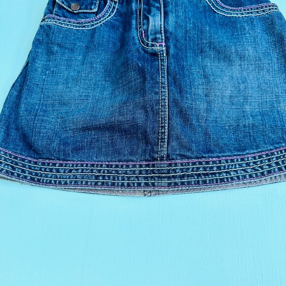 Gymboree Denim Skirt with Blue Pink Embroidery Girls Size 8 Adjustable Waist - Picture 2 of 4